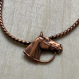 Vintage copper horse unisex pendant necklace